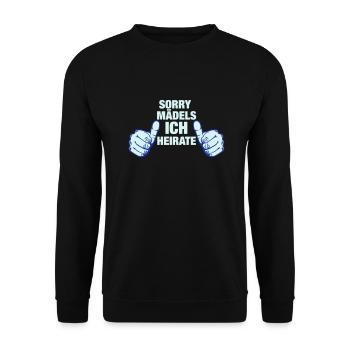 JGA_thumbs_ich heirate - Unisex Pullover - Schwarz - Vorne - Alina (178cm) & Michal (187cm)