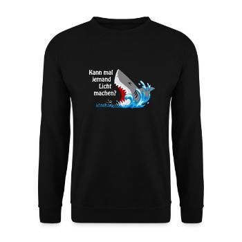 kann mal jemand Licht machen, Geschenk, Idee - Unisex Pullover - Schwarz - Vorne - Alina (178cm) & Michal (187cm)