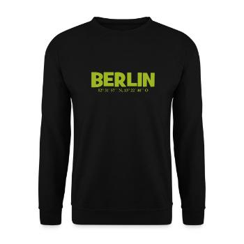 Berlin coordinates - Latitude - Longitude - Unisex Sweatshirt - black - Front - Alina (178cm) & Michal (187cm)