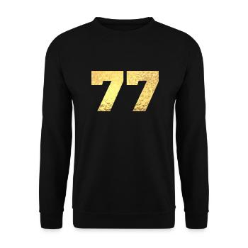 Numéro 77 paillettes doré - 77e anniversaire - Sweat-shirt Unisexe - noir - Devant - Alina (178cm) & Michal (187cm)