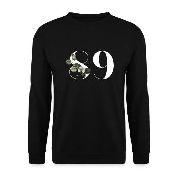 Nummer 89 Blumengrün - 89. Blumengeburtstag - Unisex Pullover - Schwarz - Vorne - Alina (178cm) & Michal (187cm)