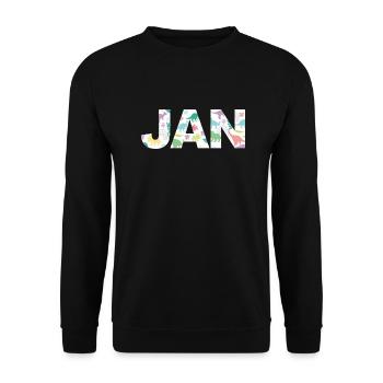 JAN - Schöner Jungen Name mit Dinosaurier - Unisex Pullover - Schwarz - Vorne - Alina (178cm) & Michal (187cm)
