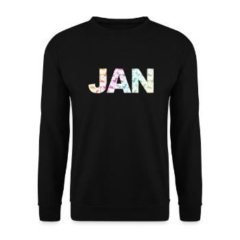 JAN - Schöner Jungen Name mit Dinosaurier - Unisex Pullover - Schwarz - Vorne - Alina (178cm) & Michal (187cm)