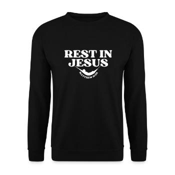 Rest in Jesus – Matthew 11:28 - Unisex Sweatshirt - black - Front - Alina (178cm) & Michal (187cm)