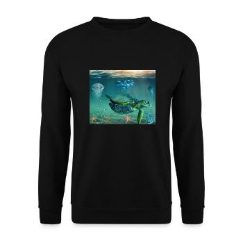 Schildkröte Meer Geschenk Geschenkidee - Unisex Pullover - Schwarz - Vorne - Alina (178cm) & Michal (187cm)