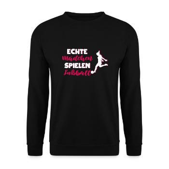 Echte mädchen spielen fußball Sport Trainer - Unisex Pullover - Schwarz - Vorne - Alina (178cm) & Michal (187cm)