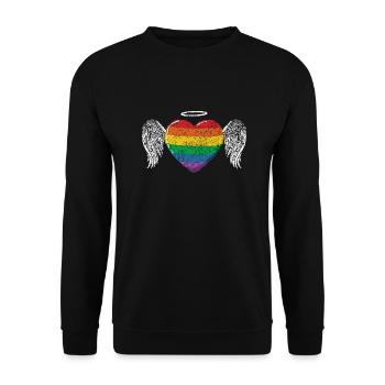 Regenbogen Herz Flügel LGBT LGBT Gay Pride Vintage - Unisex Pullover - Schwarz - Vorne - Alina (178cm) & Michal (187cm)