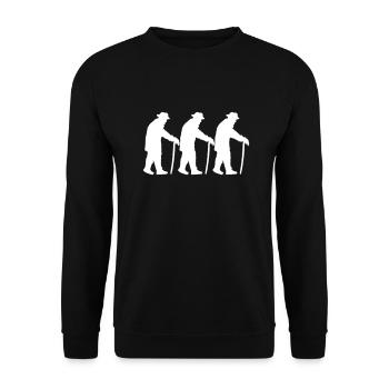 Drei Opas Rentner Alter Männer Team Silhouette - Unisex Pullover - Schwarz - Vorne - Alina (178cm) & Michal (187cm)