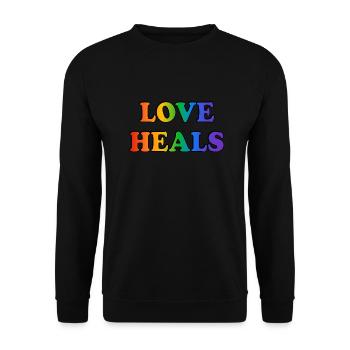 Liebe heilt LGBTQ Rainbow Pride Zubehör - Unisex Pullover - Schwarz - Vorne - Alina (178cm) & Michal (187cm)