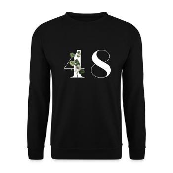 Nummer 48 Grüne Blumen - 48. Blumengeburtstag - Unisex Pullover - Schwarz - Vorne - Alina (178cm) & Michal (187cm)