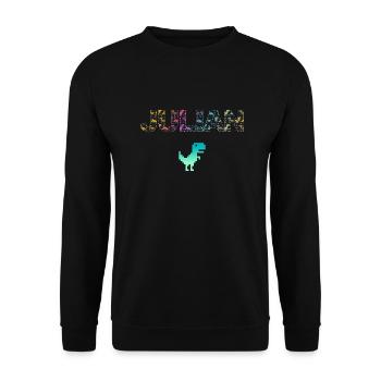 JULIAN - Schöner Jungen Name mit Dinosaurier - Unisex Pullover - Schwarz - Vorne - Alina (178cm) & Michal (187cm)
