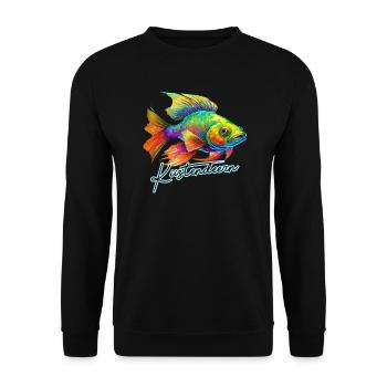 Küstendeern bunter Fisch - Unisex Pullover - Schwarz - Vorne - Alina (178cm) & Michal (187cm)