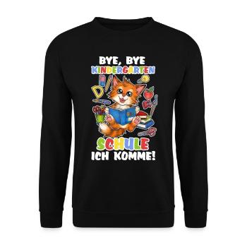 Niedliche Katze Katzenkind mit Zuckertüte Schule - Unisex Pullover - Schwarz - Vorne - Alina (178cm) & Michal (187cm)