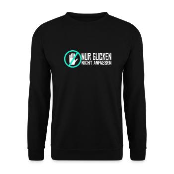 Nicht anfassen Do not Touch Spruch Icon Symbol - Unisex Pullover - Schwarz - Vorne - Alina (178cm) & Michal (187cm)