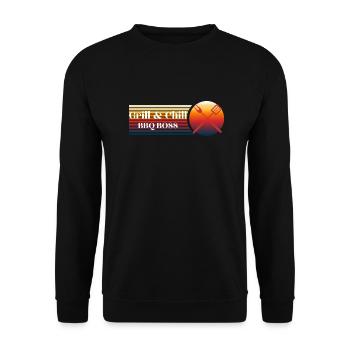 Grill und Chill BBQ Boss - Unisex Pullover - Schwarz - Vorne - Alina (178cm) & Michal (187cm)
