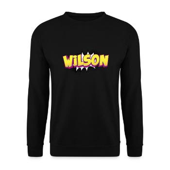 Wilson Benutzerdefinierter Name Comic-Buch-Stil Pop-Art, - Unisex Pullover - Schwarz - Vorne - Alina (178cm) & Michal (187cm)