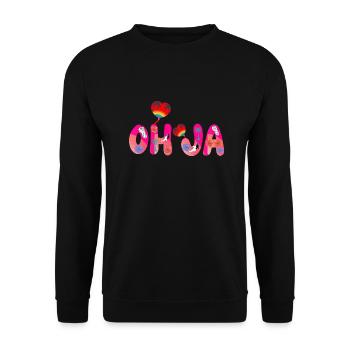 oh ja text adrettes rosa - Sweat-shirt Unisexe - noir - Devant - Alina (178cm) & Michal (187cm)