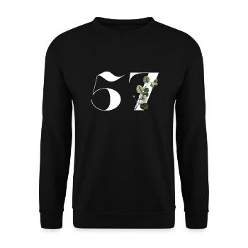 Nummer 57 Blumengrün - 57. Blumengeburtstag - Unisex Pullover - Schwarz - Vorne - Alina (178cm) & Michal (187cm)