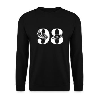 Nummer 98 Schwarze Blumen - 98. Blumengeburtstag - Unisex Pullover - Schwarz - Vorne - Alina (178cm) & Michal (187cm)