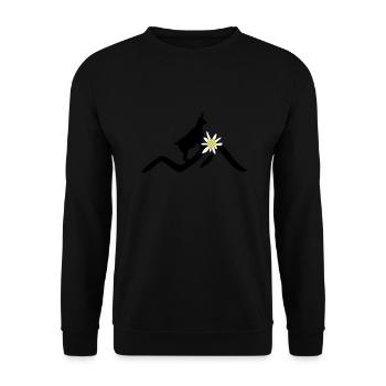Berge, Gams und Edelweiß - Unisex Pullover - Schwarz - Vorne - Alina (178cm) & Michal (187cm)
