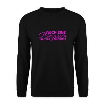 AUCH EINE Prinzessin HAUT DIR EINE REIN in rosa - Unisex Pullover - Schwarz - Vorne - Alina (178cm) & Michal (187cm)