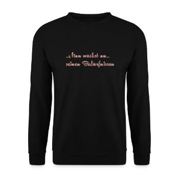 Man wächst an seinen Bedürfnissen - Unisex Pullover - Schwarz - Vorne - Alina (178cm) & Michal (187cm)