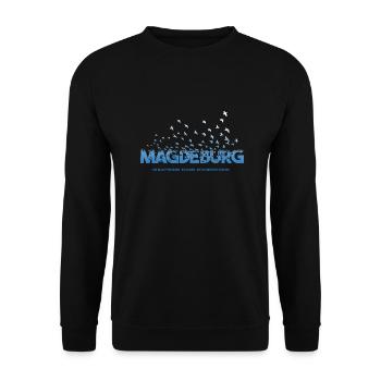 Magdeburgs blau-weiße Scharen Dunkel - Unisex Pullover - Schwarz - Vorne - Alina (178cm) & Michal (187cm)