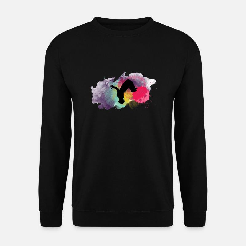 Parkours Sihouette Backflip Splash - Unisex Pullover - Schwarz