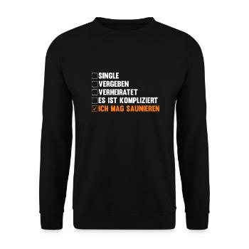 Wellness Saunagänger Saunieren Saunierer Sauna - Unisex Pullover - Schwarz - Vorne - Alina (178cm) & Michal (187cm)
