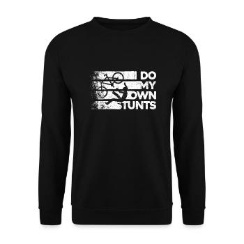 I Do My Own Stunts - Lustiges Tollpatsch Geschenk - Unisex Pullover - Schwarz - Vorne - Alina (178cm) & Michal (187cm)