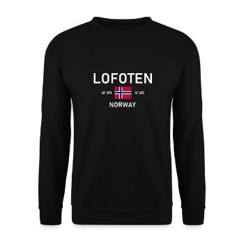 Lofoten - Norwegen - Koordinaten - Flagge - Unisex Pullover - Schwarz - Vorne - Alina (178cm) & Michal (187cm)