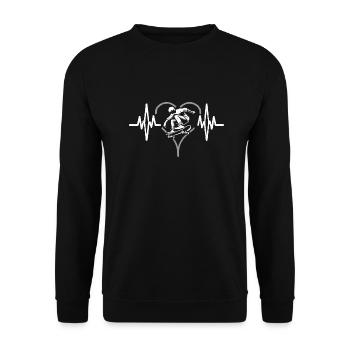 Herzschlag Skateboard Skater Skatepark - Unisex Pullover - Schwarz - Vorne - Alina (178cm) & Michal (187cm)