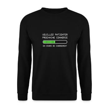 Prochaine connerie cadeau - Sweat-shirt Unisexe - noir - Devant - Alina (178cm) & Michal (187cm)