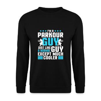 Guy Parkour T-Shirt Geschenk - Unisex Pullover - Schwarz - Vorne - Alina (178cm) & Michal (187cm)