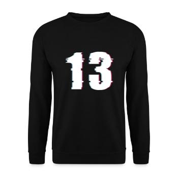 13 Dreizehn Thirteen Zahl Effekt Verzerrt Nummer - Unisex Pullover - Schwarz - Vorne - Alina (178cm) & Michal (187cm)