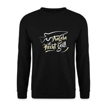 Angeln ist Hecht Geil Wortspiel für Angler - Unisex Pullover - Schwarz - Vorne - Alina (178cm) & Michal (187cm)