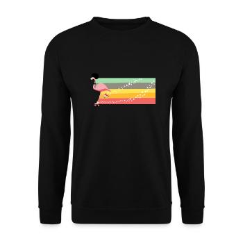 Retro Flamingo Rollerblade - Unisex Sweatshirt - black - Front - Alina (178cm) & Michal (187cm)