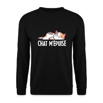 Chat m'épuise Cadeau Humour Femme Homme - Sweat-shirt Unisexe - noir - Devant - Alina (178cm) & Michal (187cm)
