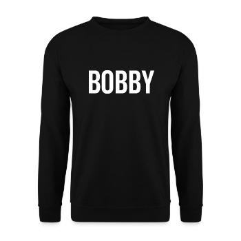 Bobby Custom Name Schriftart Text Geburtstag - Unisex Pullover - Schwarz - Vorne - Alina (178cm) & Michal (187cm)
