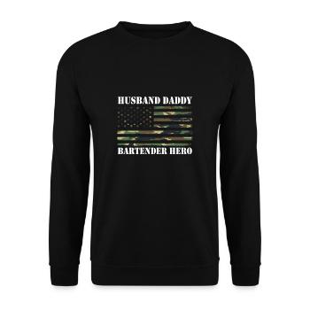 Husband Daddy Bartender Hero USA America Flag - Unisex Sweatshirt - black - Front - Alina (178cm) & Michal (187cm)