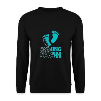 Coming Soon Shirt Papa Shirt Geschenk - Unisex Pullover - Schwarz - Vorne - Alina (178cm) & Michal (187cm)