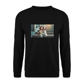 Cute animals chilling – dog on stairs - Unisex Sweatshirt - black - Front - Alina (178cm) & Michal (187cm)