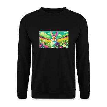 Süßes Häschen auf bunter Blumenwiese - Unisex Pullover - Schwarz - Vorne - Alina (178cm) & Michal (187cm)