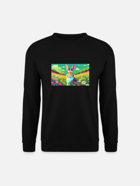 Süßes Häschen auf bunter Blumenwiese - Unisex Pullover - Schwarz