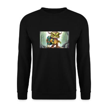 Green monster with horns - young cute little - Unisex Sweatshirt - black - Front - Alina (178cm) & Michal (187cm)