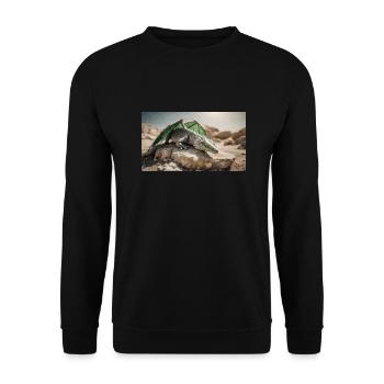 A realistic majestical green dragon is laying - Unisex Sweatshirt - black - Front - Alina (178cm) & Michal (187cm)
