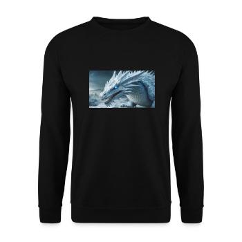 Ein realistischer, majestätischer weißer Eisdrache - Unisex Pullover - Schwarz - Vorne - Alina (178cm) & Michal (187cm)