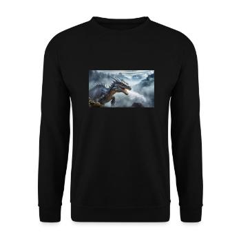 Ein realistischer böser dunkler Drache beim Erklimmen eines Nebels - Unisex Pullover - Schwarz - Vorne - Alina (178cm) & Michal (187cm)