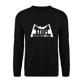 Lustige Stopp-Hängematten-Zeit Entspannen Schlafen Camping - Unisex Pullover - Schwarz - Vorne - Alina (178cm) & Michal (187cm)
