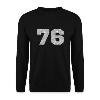 76 Silberner Glitzer - 76. Jahrestag - Unisex Pullover - Schwarz - Vorne - Alina (178cm) & Michal (187cm)